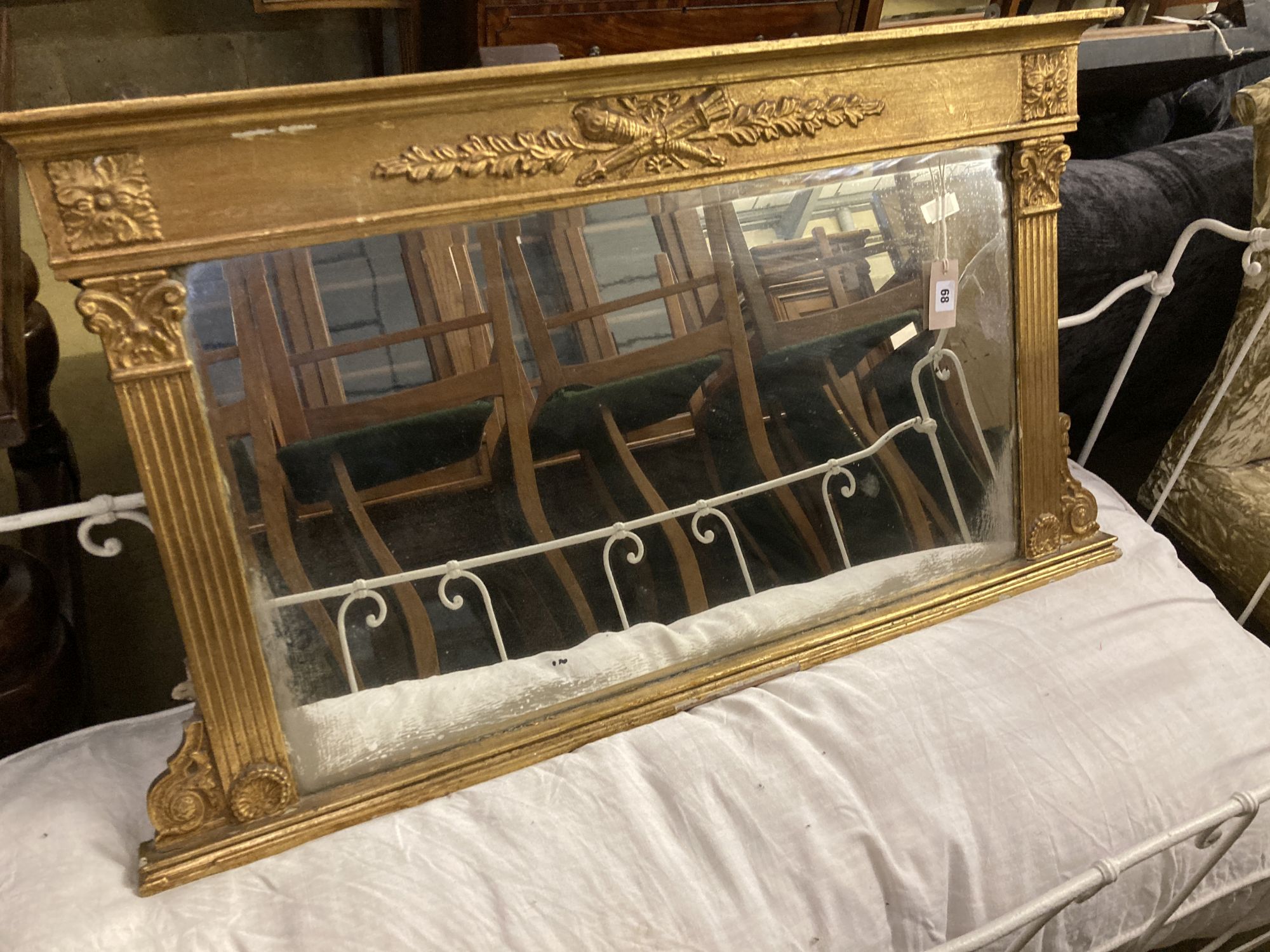 A Victorian gilt-framed overmantel mirror, width 110cm, height 61cm